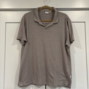 Onia Gray Linen Blend Short Sleeve Polo Shirt Large Johnny Collar